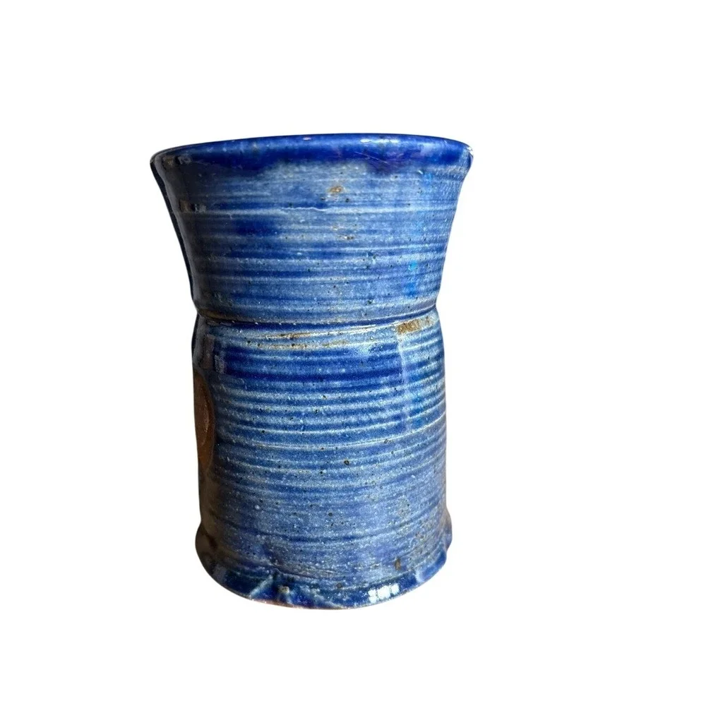 Vintage‎ Handmade Blue Stoneware Mug w/Heart Accent Signed GIFT Rustic Farmhouse